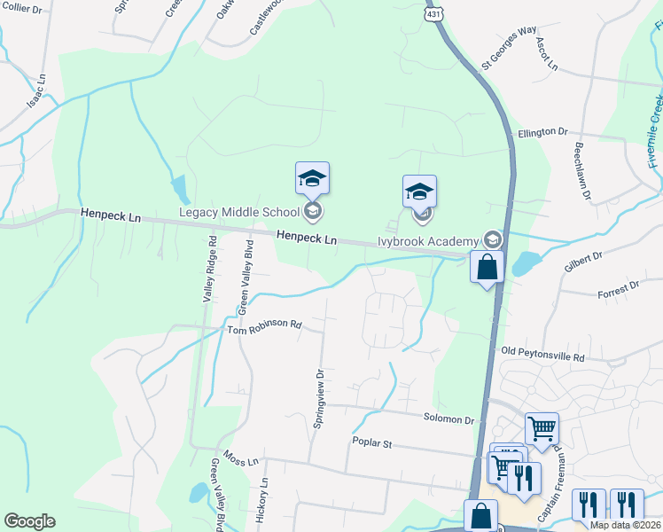 map of restaurants, bars, coffee shops, grocery stores, and more near 2375 Henpeck Lane in Franklin