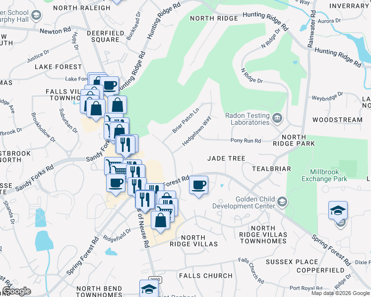 map of restaurants, bars, coffee shops, grocery stores, and more near 1208 Hedgelawn Way in Raleigh