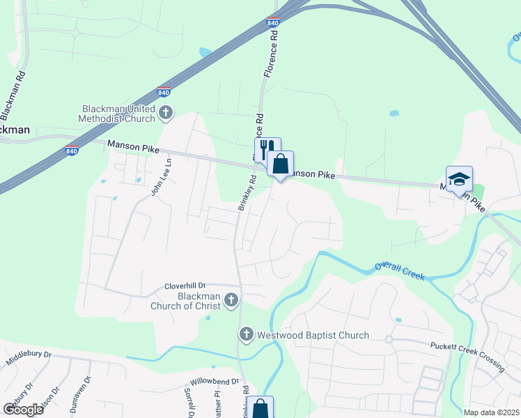 map of restaurants, bars, coffee shops, grocery stores, and more near 1706 Calcutta Drive in Murfreesboro