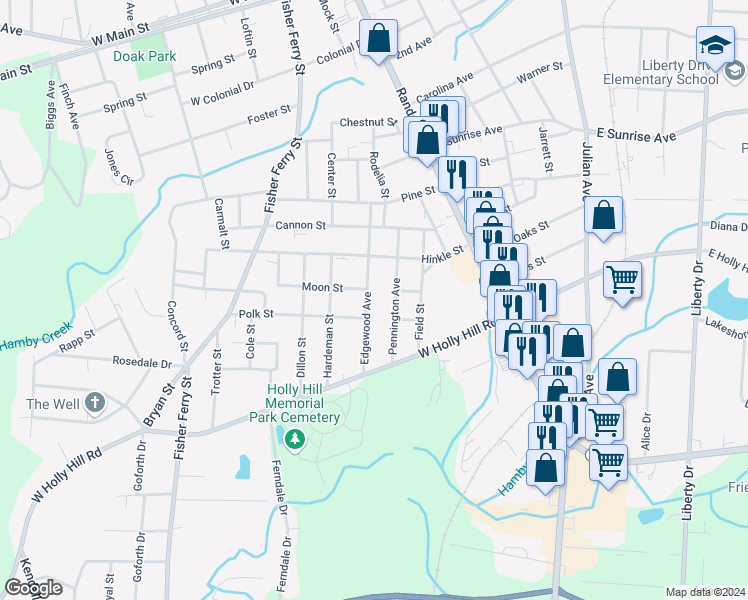 map of restaurants, bars, coffee shops, grocery stores, and more near 603 Edgewood Avenue in Thomasville