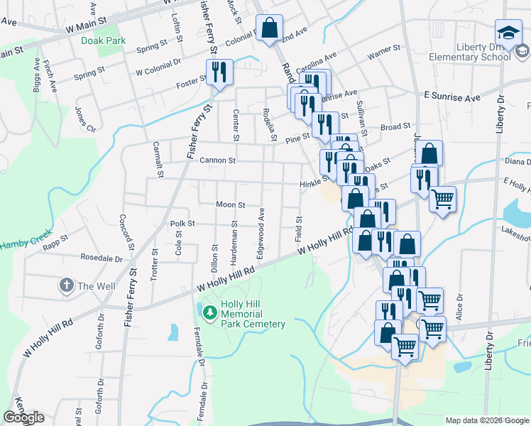 map of restaurants, bars, coffee shops, grocery stores, and more near 603 Edgewood Avenue in Thomasville