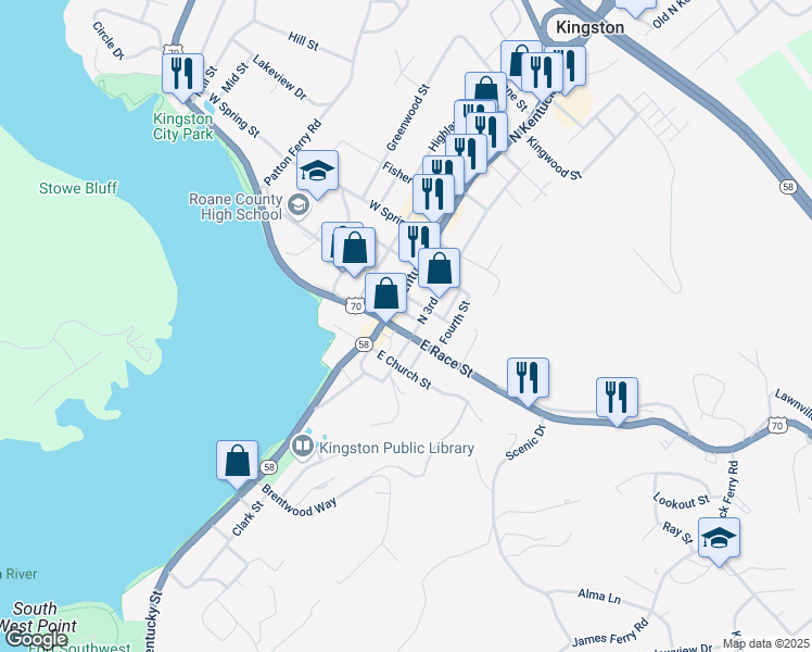map of restaurants, bars, coffee shops, grocery stores, and more near 162 East Race Street in Kingston