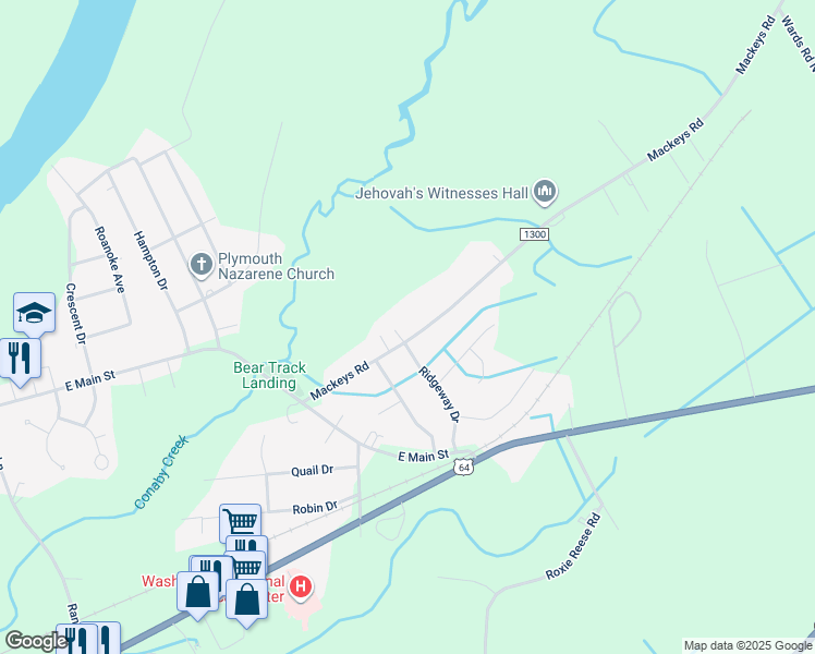 map of restaurants, bars, coffee shops, grocery stores, and more near 71 Mackeys Road in Plymouth