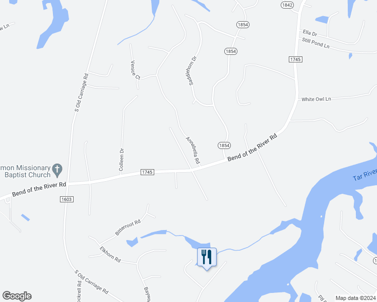 map of restaurants, bars, coffee shops, grocery stores, and more near 6880 Annabella Road in Rocky Mount