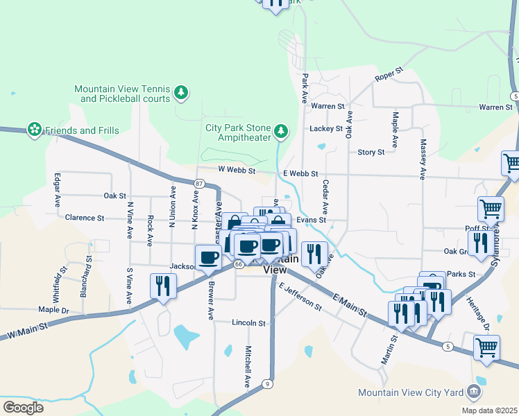 map of restaurants, bars, coffee shops, grocery stores, and more near 400 Peabody Avenue in Mountain View