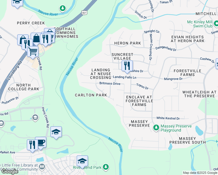 map of restaurants, bars, coffee shops, grocery stores, and more near 3733 Nicolyn Drive in Raleigh
