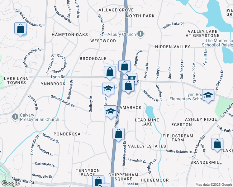map of restaurants, bars, coffee shops, grocery stores, and more near 6220 Creedmoor Road in Raleigh