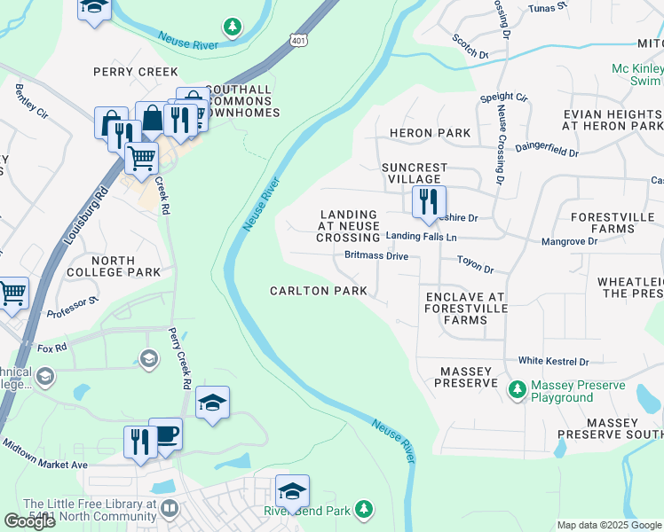 map of restaurants, bars, coffee shops, grocery stores, and more near 3749 Landshire View Lane in Raleigh