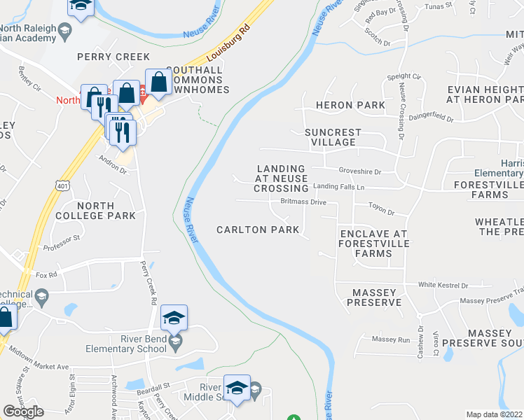 map of restaurants, bars, coffee shops, grocery stores, and more near 3739 Landshire View Lane in Raleigh