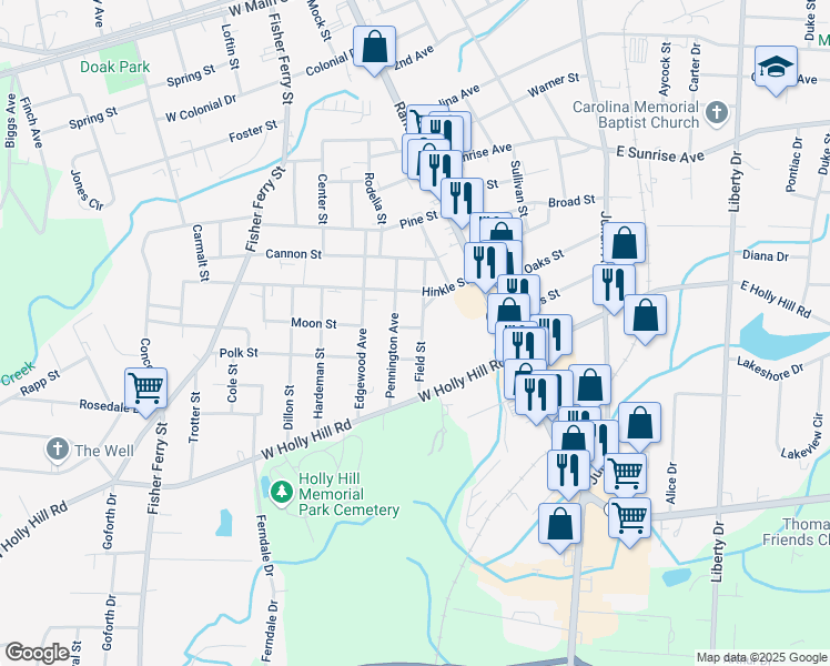 map of restaurants, bars, coffee shops, grocery stores, and more near 607 Pennington Avenue in Thomasville