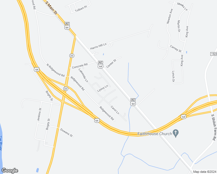 map of restaurants, bars, coffee shops, grocery stores, and more near 116 Lyons Lane in Tarboro