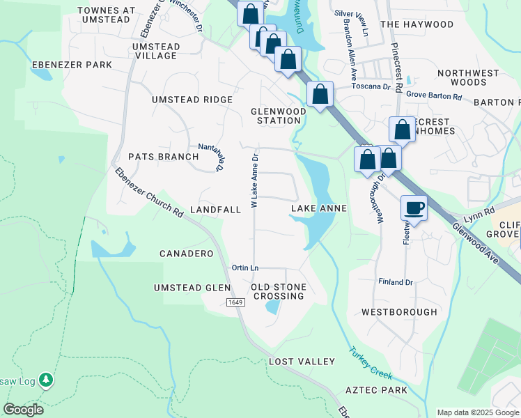 map of restaurants, bars, coffee shops, grocery stores, and more near 6612 West Lake Anne Drive in Raleigh