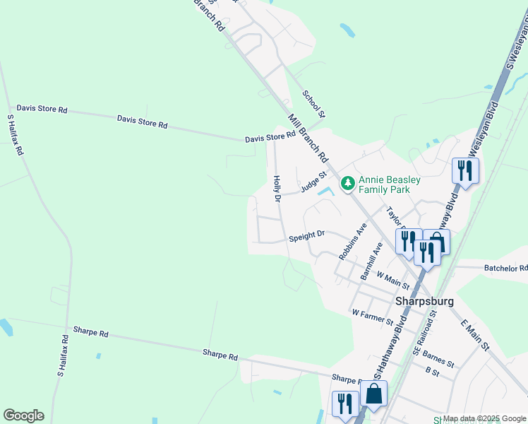 map of restaurants, bars, coffee shops, grocery stores, and more near 301 Oak Forest Drive Northwest in Rocky Mount