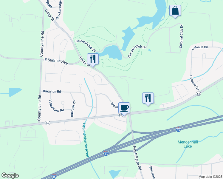 map of restaurants, bars, coffee shops, grocery stores, and more near 6181 Unity Street in Thomasville