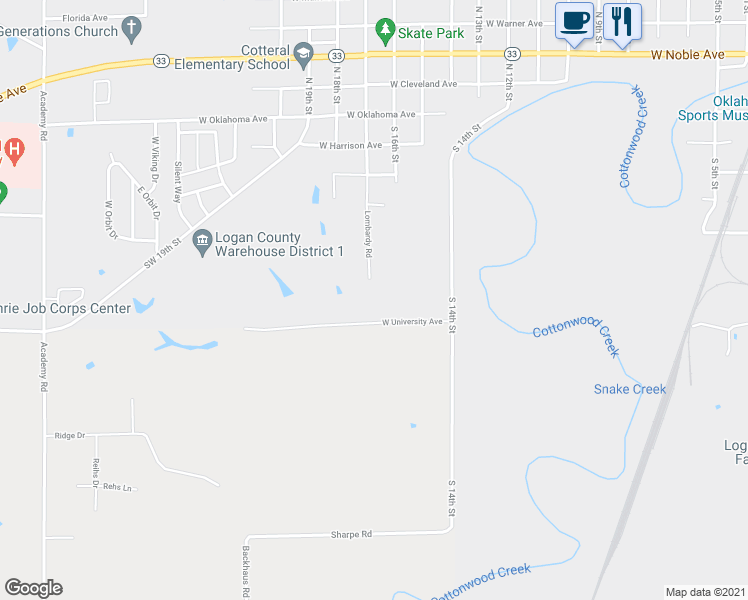 map of restaurants, bars, coffee shops, grocery stores, and more near 703 Lombardy Road in Guthrie