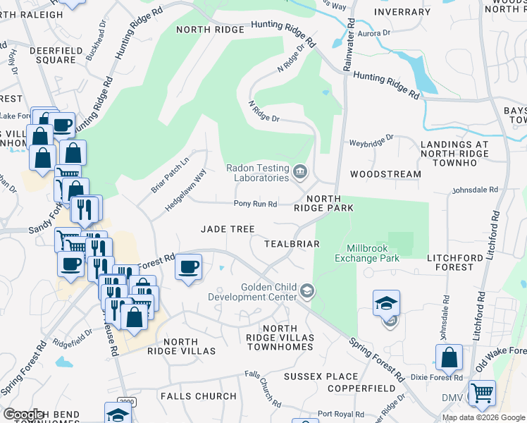 map of restaurants, bars, coffee shops, grocery stores, and more near 1609 Bellechasse Drive in Raleigh