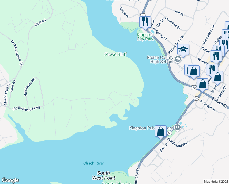map of restaurants, bars, coffee shops, grocery stores, and more near 619 Colonial Drive in Harriman