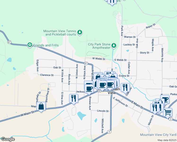 map of restaurants, bars, coffee shops, grocery stores, and more near 302 North Knox Avenue in Mountain View