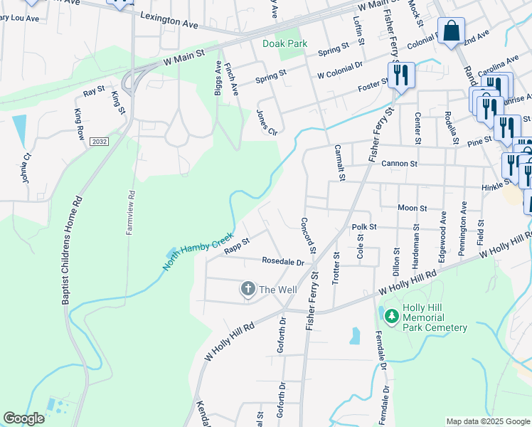 map of restaurants, bars, coffee shops, grocery stores, and more near 605 English Street in Thomasville