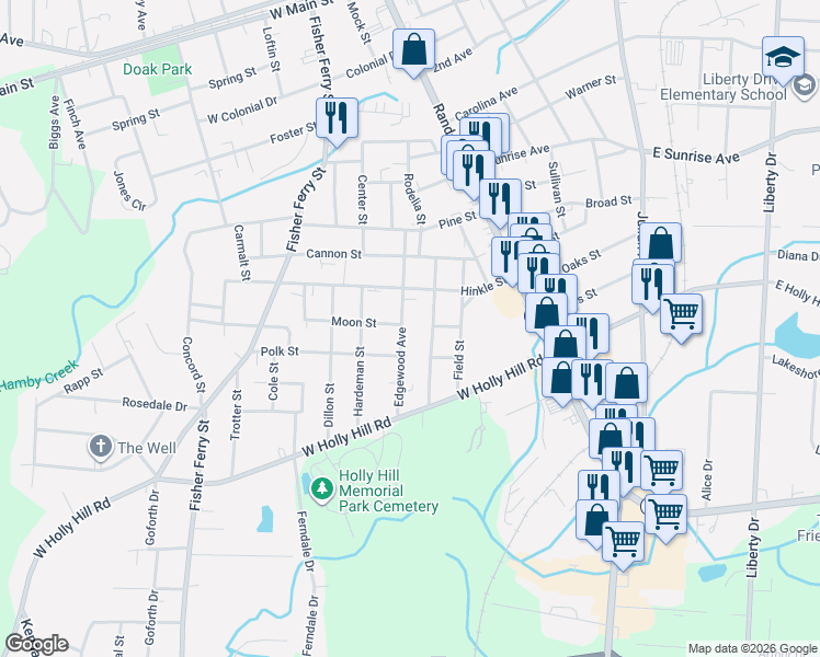 map of restaurants, bars, coffee shops, grocery stores, and more near 605 Edgewood Avenue in Thomasville