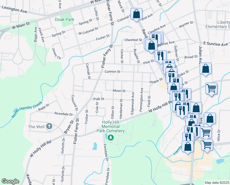 map of restaurants, bars, coffee shops, grocery stores, and more near 223 Moon Street in Thomasville