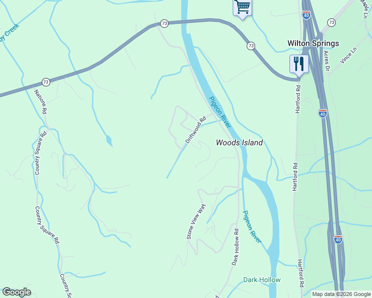 map of restaurants, bars, coffee shops, grocery stores, and more near 2044 Misty Mountain Way in Cosby