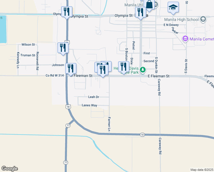 map of restaurants, bars, coffee shops, grocery stores, and more near 101 Farmer Lane in Manila