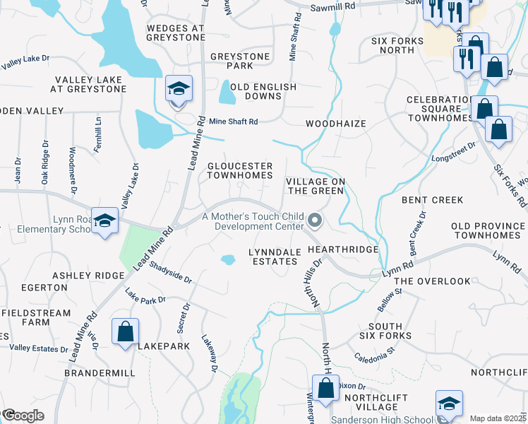 map of restaurants, bars, coffee shops, grocery stores, and more near 6649 Lynndale Drive in Raleigh