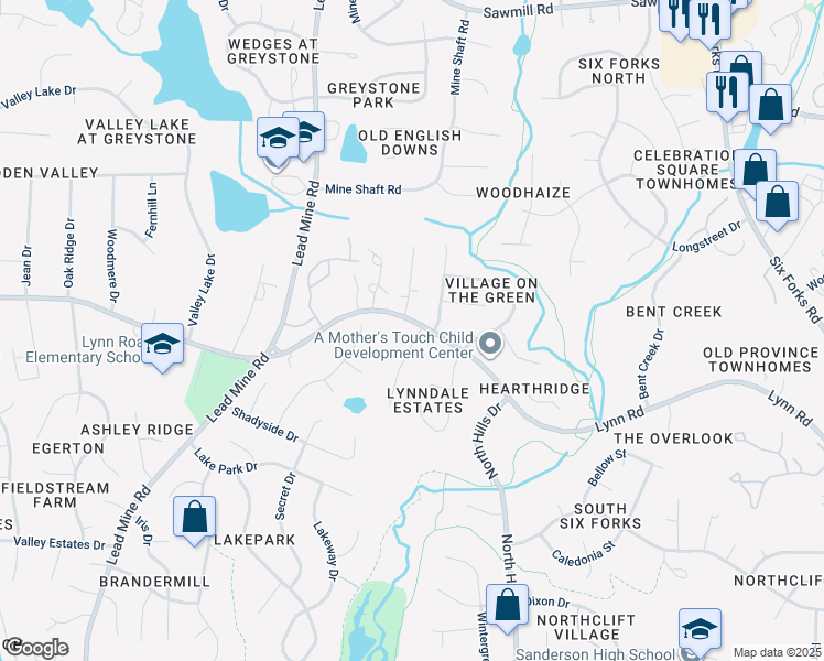 map of restaurants, bars, coffee shops, grocery stores, and more near 6649 Lynndale Drive in Raleigh