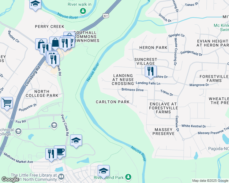 map of restaurants, bars, coffee shops, grocery stores, and more near 3745 Landshire View Lane in Raleigh