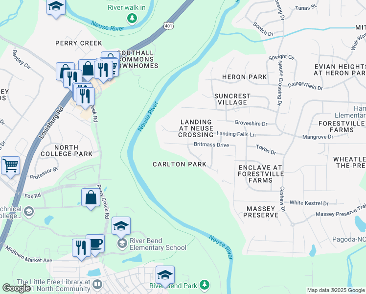 map of restaurants, bars, coffee shops, grocery stores, and more near 3747 Landshire View Lane in Raleigh