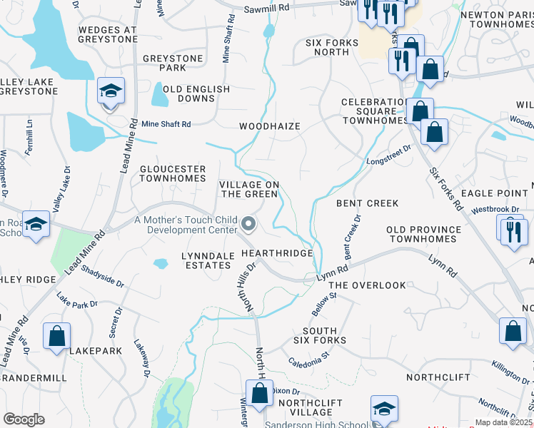 map of restaurants, bars, coffee shops, grocery stores, and more near 1132 Villa Green Court in Raleigh