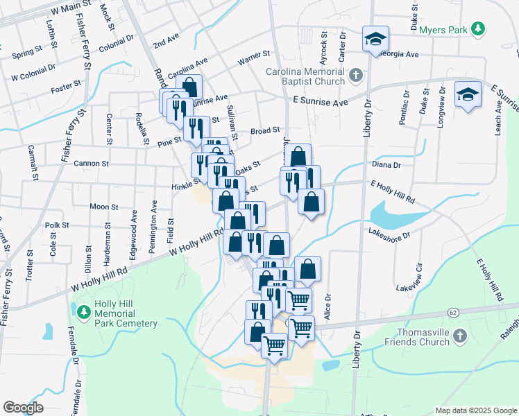 map of restaurants, bars, coffee shops, grocery stores, and more near 903 Randolph Street in Thomasville