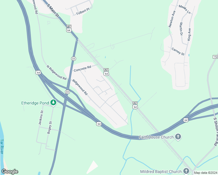 map of restaurants, bars, coffee shops, grocery stores, and more near 7 North Lucky Lane in Tarboro