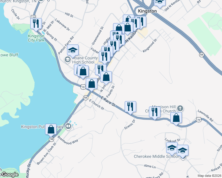 map of restaurants, bars, coffee shops, grocery stores, and more near 220 North 3rd Street in Kingston