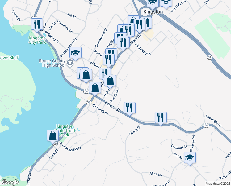 map of restaurants, bars, coffee shops, grocery stores, and more near 220 North 3rd Street in Kingston