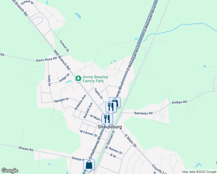 map of restaurants, bars, coffee shops, grocery stores, and more near 500 Langley Drive in Rocky Mount