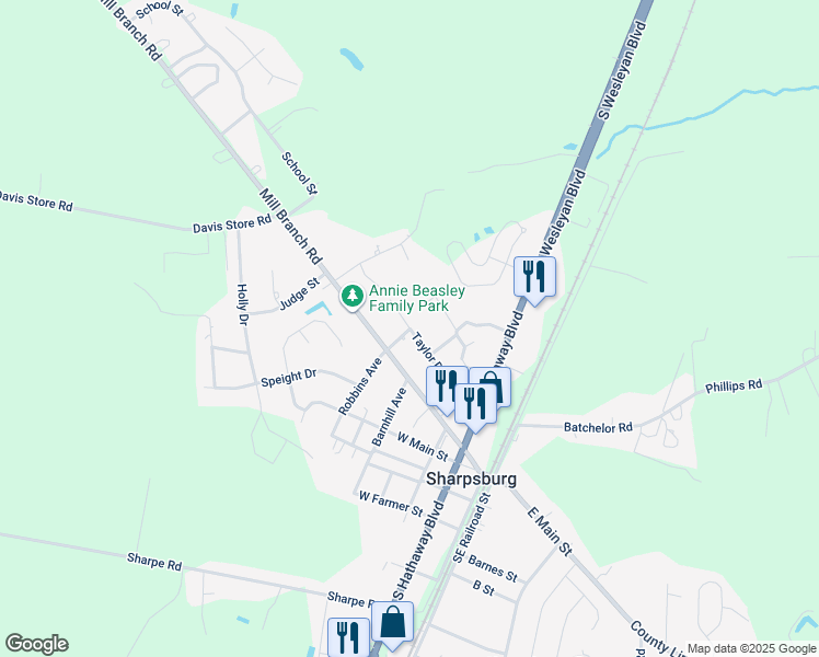 map of restaurants, bars, coffee shops, grocery stores, and more near 600 Taylor Drive in Rocky Mount