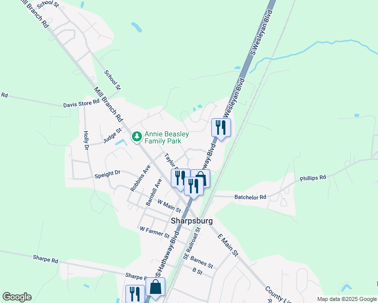 map of restaurants, bars, coffee shops, grocery stores, and more near 500 Langley Drive in Rocky Mount