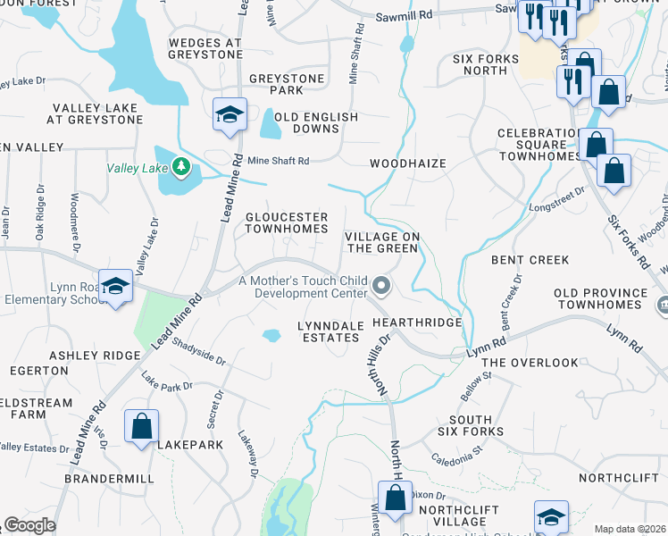 map of restaurants, bars, coffee shops, grocery stores, and more near 7113 Summerland Drive in Raleigh