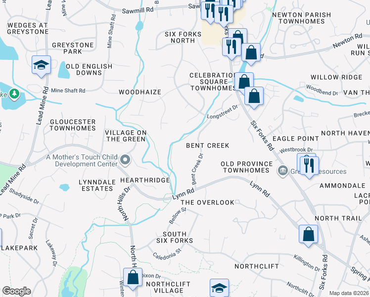 map of restaurants, bars, coffee shops, grocery stores, and more near 6523 Thetford Court in Raleigh