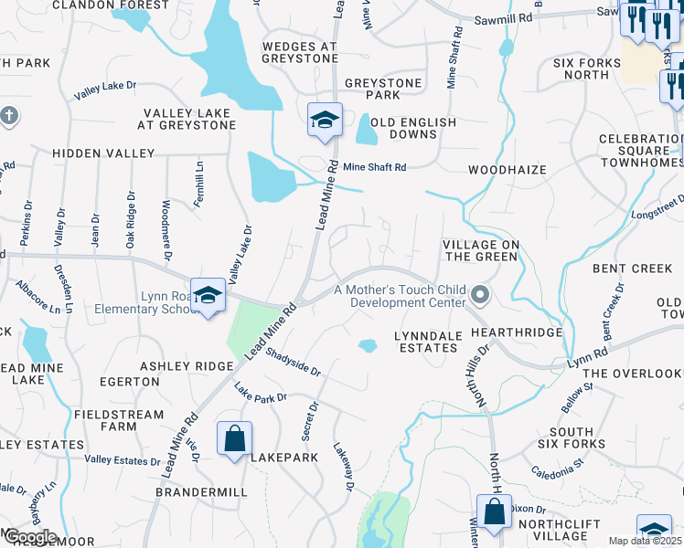 map of restaurants, bars, coffee shops, grocery stores, and more near 6714 Middleboro Drive in Raleigh