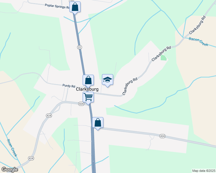 map of restaurants, bars, coffee shops, grocery stores, and more near 145 Clarksburg Road in Huntingdon