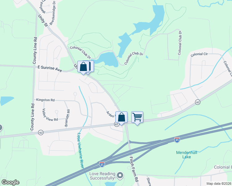 map of restaurants, bars, coffee shops, grocery stores, and more near 6402-6446 Unity Street in Thomasville