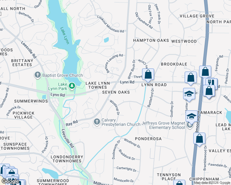map of restaurants, bars, coffee shops, grocery stores, and more near 6828 Ray Road in Raleigh