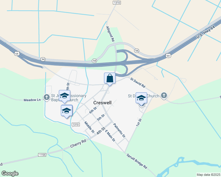 map of restaurants, bars, coffee shops, grocery stores, and more near 101 U.S. Highway 64 in Creswell