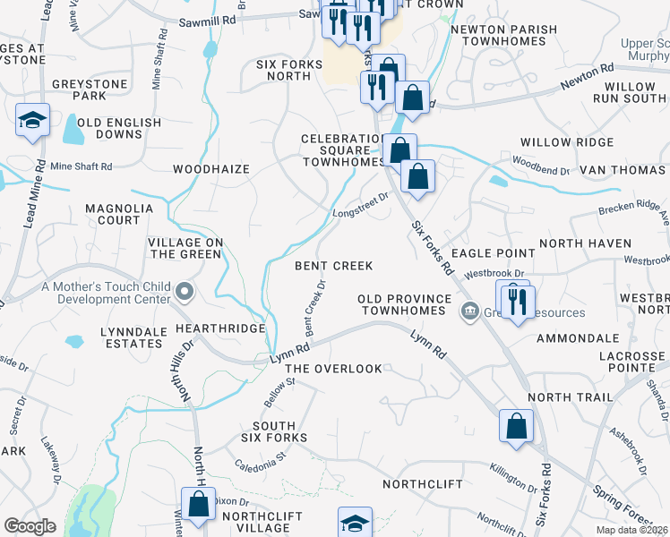 map of restaurants, bars, coffee shops, grocery stores, and more near 6639 English Ivy Lane in Raleigh