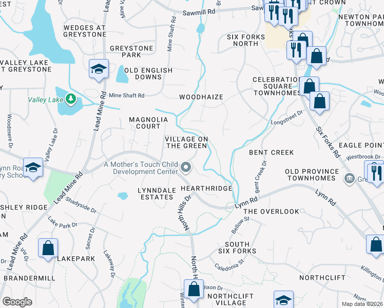 map of restaurants, bars, coffee shops, grocery stores, and more near 7231 Shellburne Drive in Raleigh