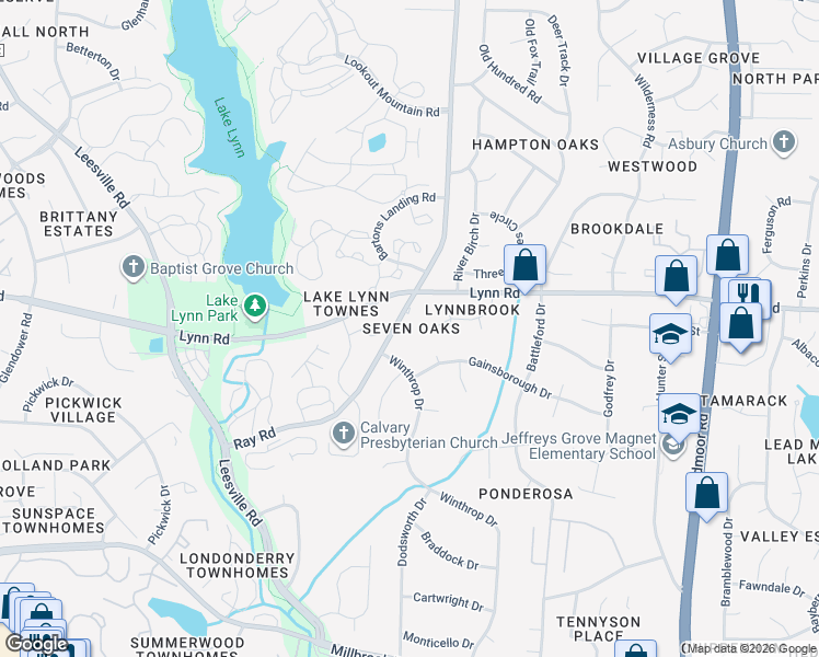 map of restaurants, bars, coffee shops, grocery stores, and more near 6828 Ray Road in Raleigh