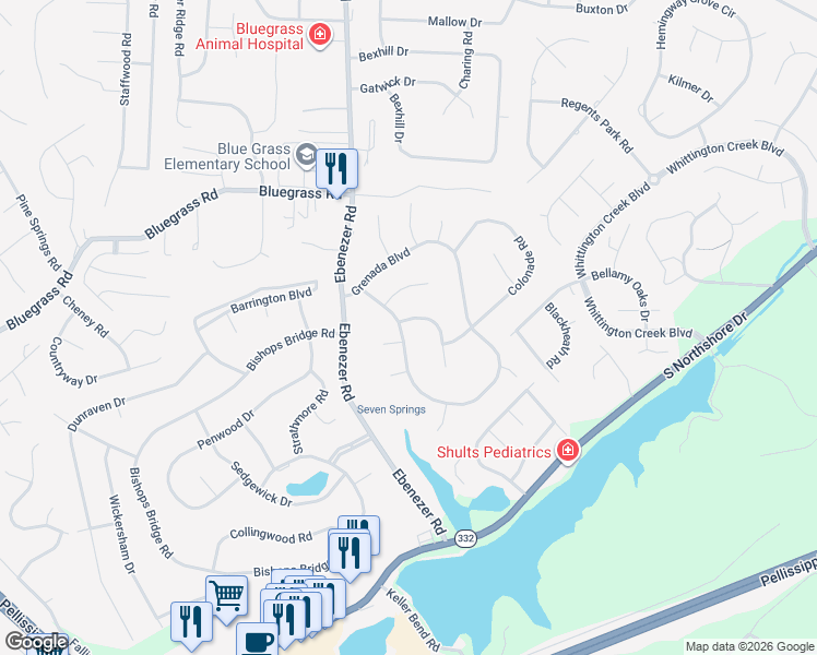 map of restaurants, bars, coffee shops, grocery stores, and more near 2100 Grenada Boulevard in Knoxville